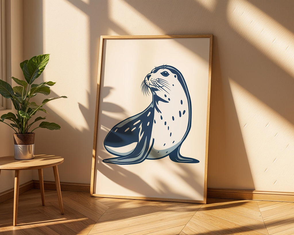 Blue Seal Art Print, Coastal Nursery Decor, Marine Animal Poster wall art print, modern home decor, unframed artwork by Nomad & Nest