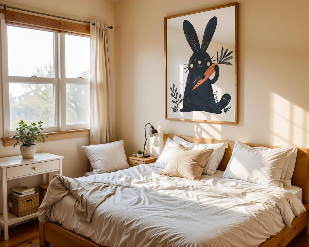 Bunny with Carrot Print | Scandinavian Nursery Art wall art print, modern home decor, unframed artwork by Nomad & Nest