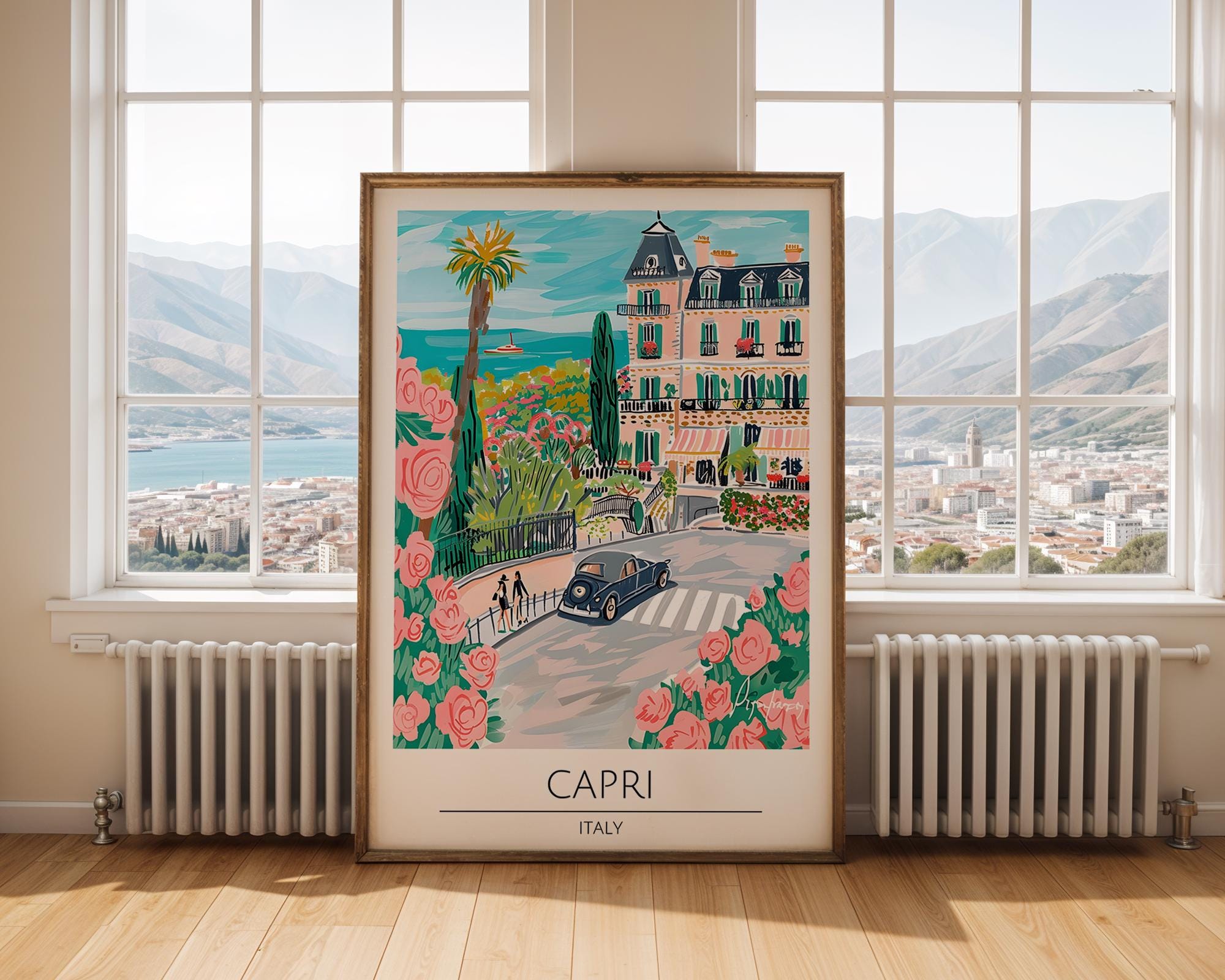 Capri Italy Travel Poster | Vintage Villa Illustration Art Print wall art print, modern home decor, unframed artwork by Nomad & Nest