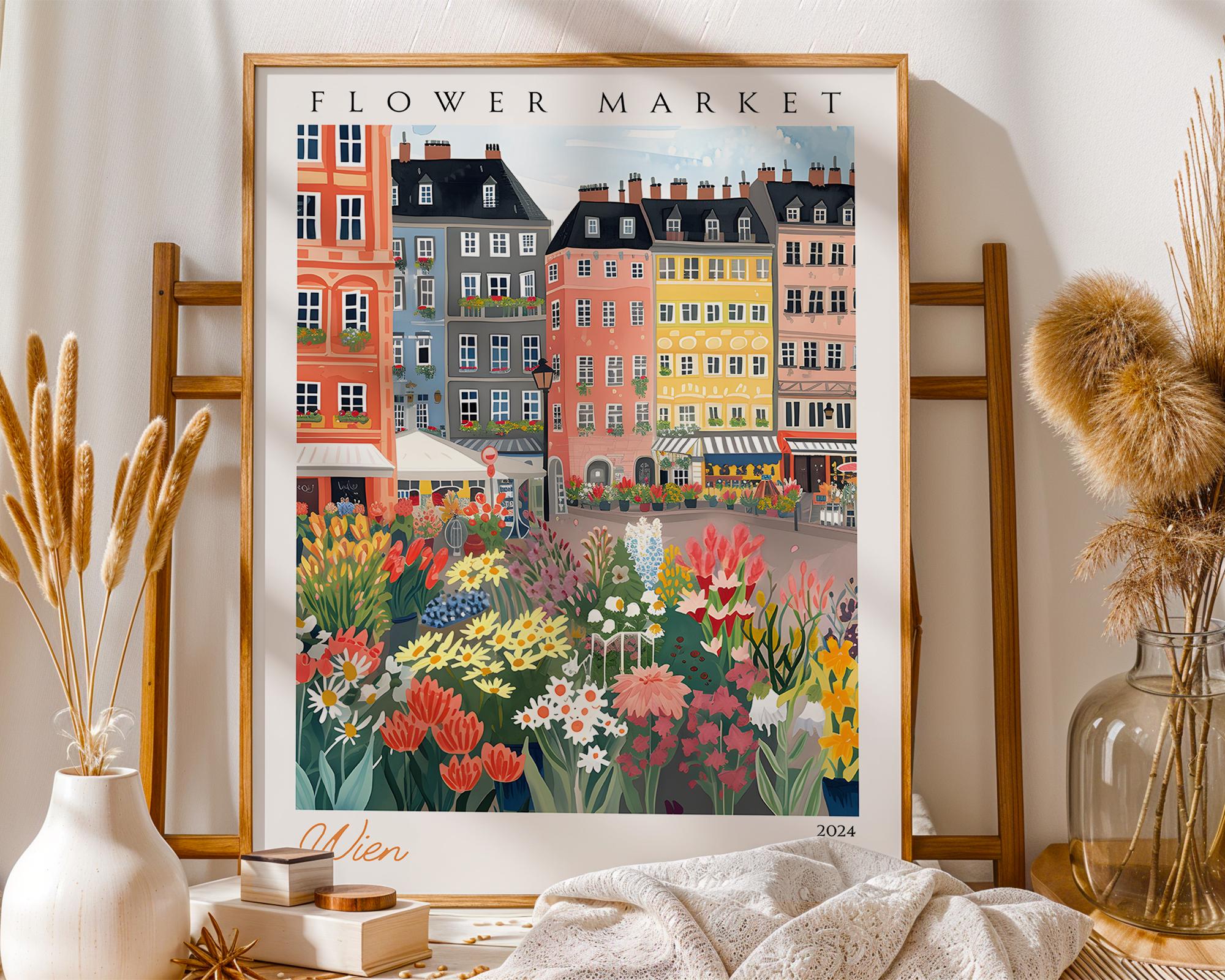Vienna Flower Market Print | Colorful Austrian Cityscape Wall Art wall art print, modern home decor, unframed artwork by Nomad & Nest