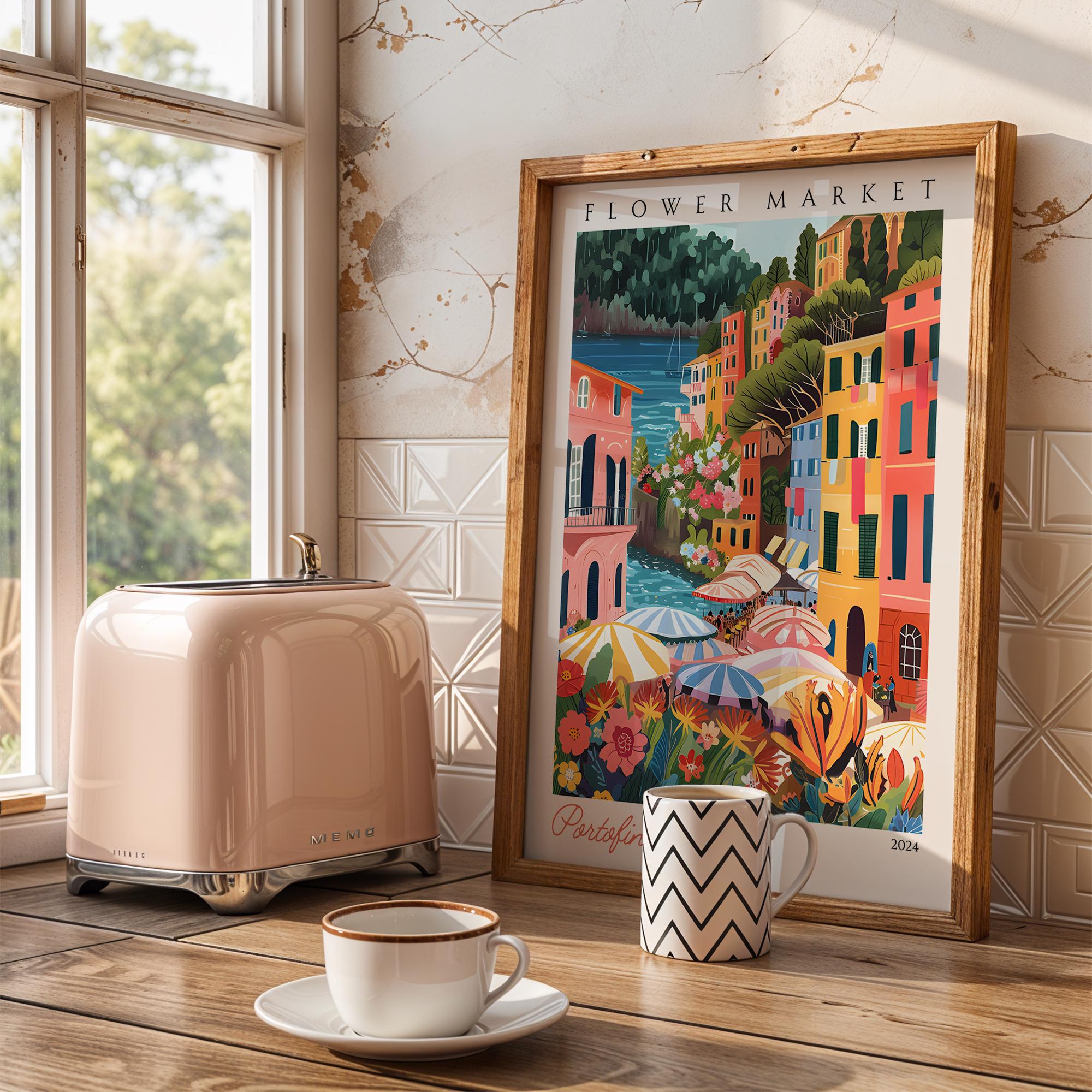 Portofino Flower Market Print | Colorful Italian Coastal Art wall art print, modern home decor, unframed artwork by Nomad & Nest