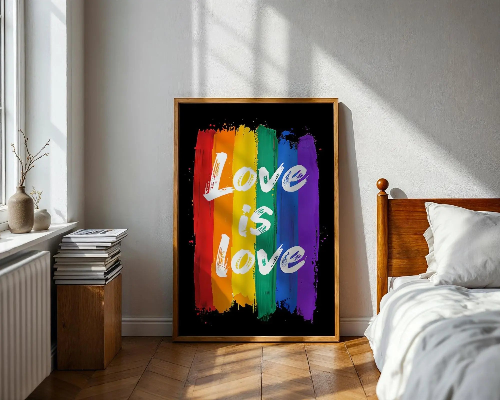 Positive Emotion | Love Is Love Rainbow Wall Art | Pride Typography Poster | LGBTQ+ Statement Print wall art print, modern home decor, unframed artwork by Nomad & Nest