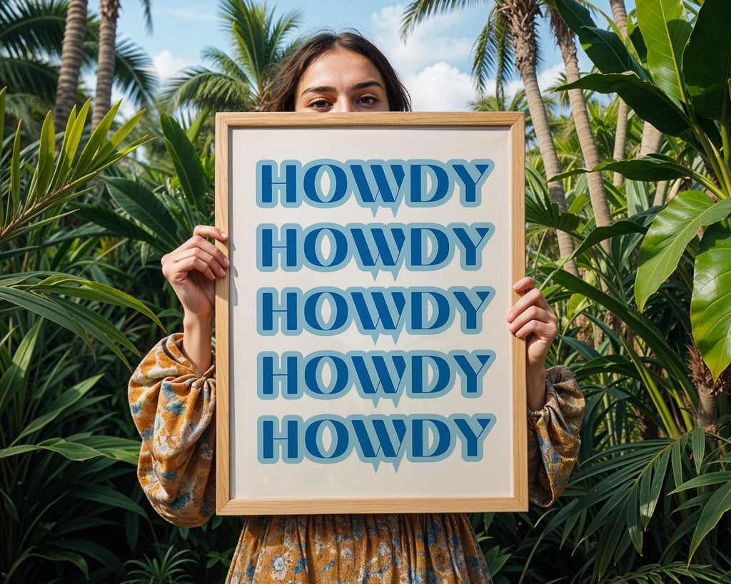 Howdy Typography Print | Blue Western Art, Pop Art Poster wall art print, modern home decor, unframed artwork by Nomad & Nest