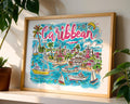 Caribbean Island Art Print | Colorful Travel Poster wall art print, modern home decor, unframed artwork by Nomad & Nest
