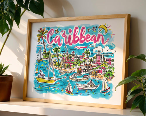 Caribbean Island Art Print | Colorful Travel Poster wall art print, modern home decor, unframed artwork by Nomad & Nest