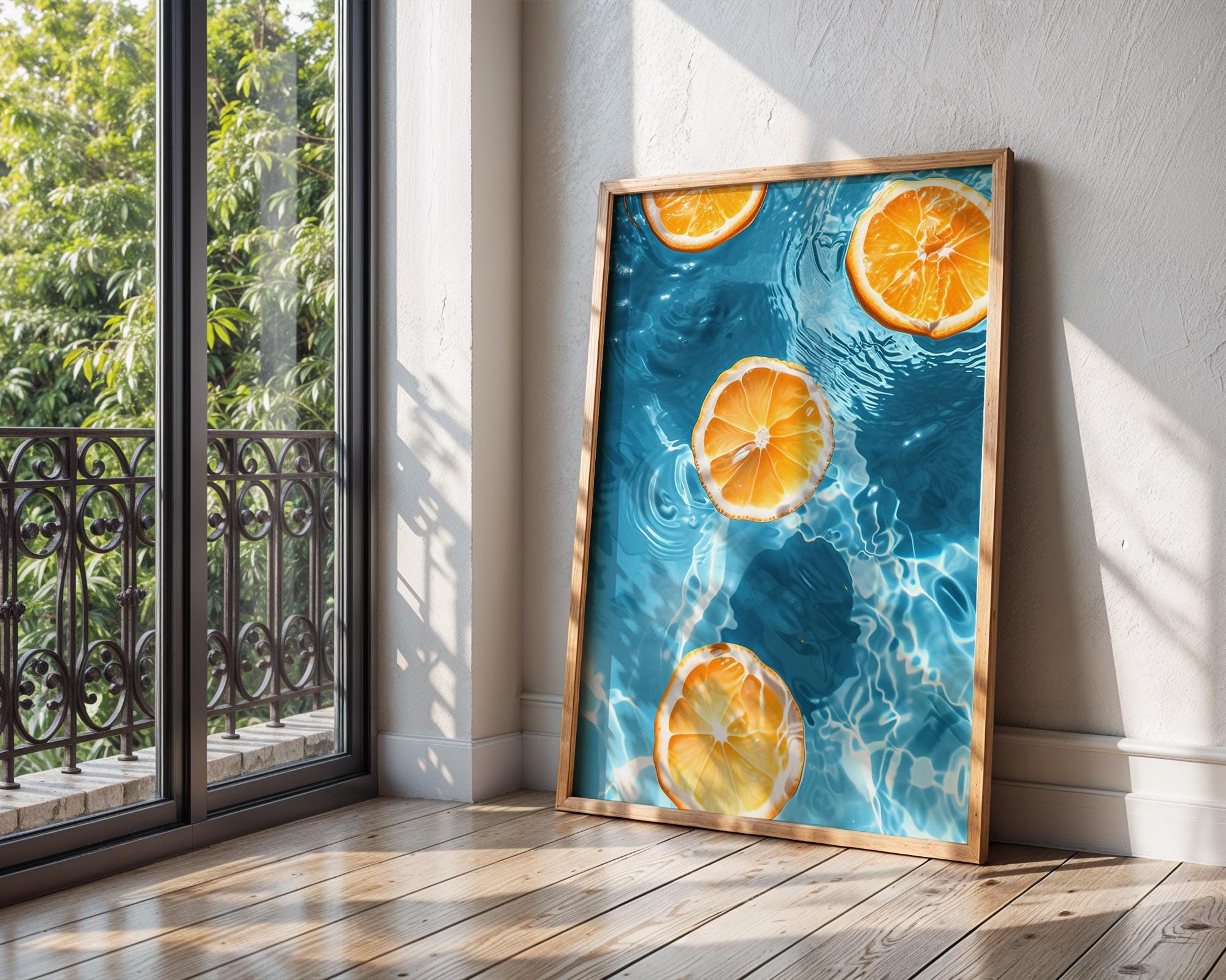 Colourful Prints | Citrus Pool Art Print | Summer Orange Slice Poster wall art print, modern home decor, unframed artwork by Nomad & Nest