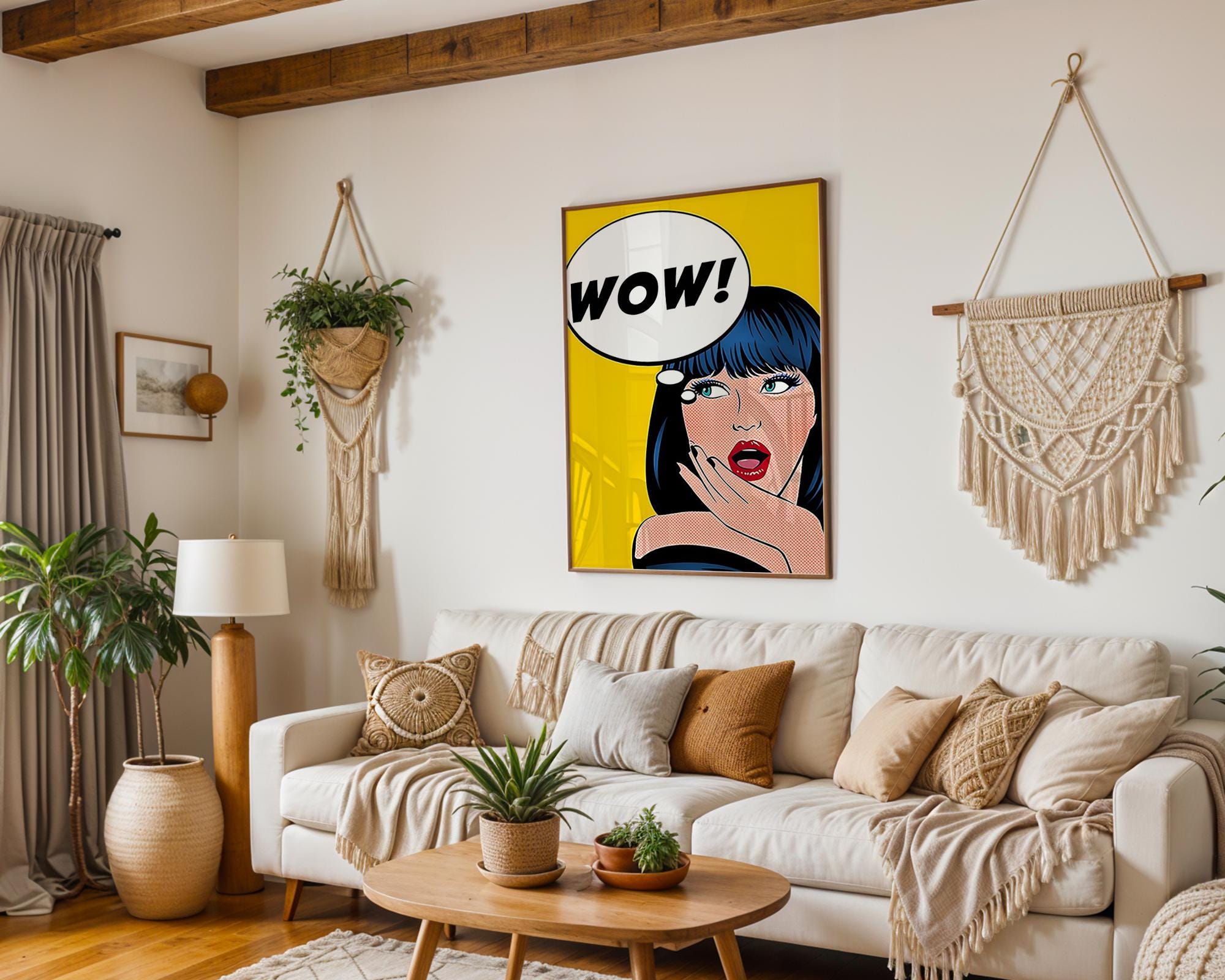 Modern Pop Art | Girl  Print | Retro Comic Style, Bold Yellow & Blue wall art print, modern home decor, unframed artwork by Nomad & Nest