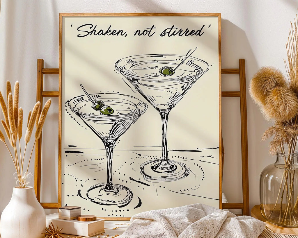 Martini Line Drawing Print – 'Shaken Not Stirred' Cocktail Art wall art print, modern home decor, unframed artwork by Nomad & Nest