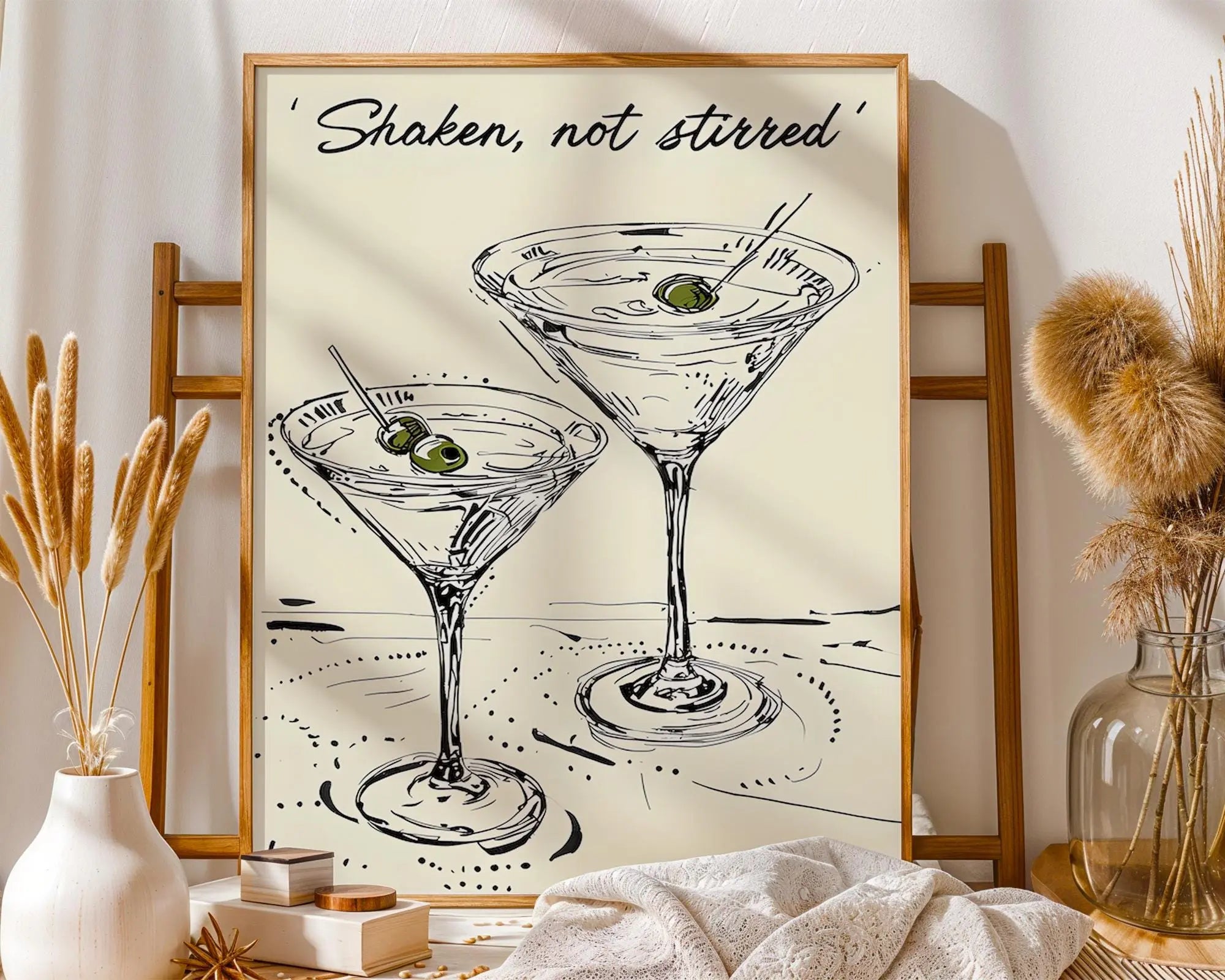 Martini Line Drawing Print – 'Shaken Not Stirred' Cocktail Art wall art print, modern home decor, unframed artwork by Nomad & Nest