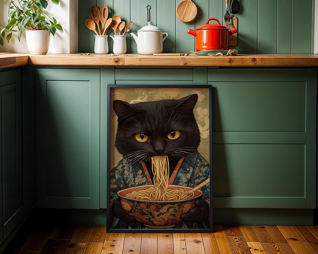Japanese Poster | Ramen Cat Print – Funny Kimono Foodie Wall Art wall art print, modern home decor, unframed artwork by Nomad & Nest