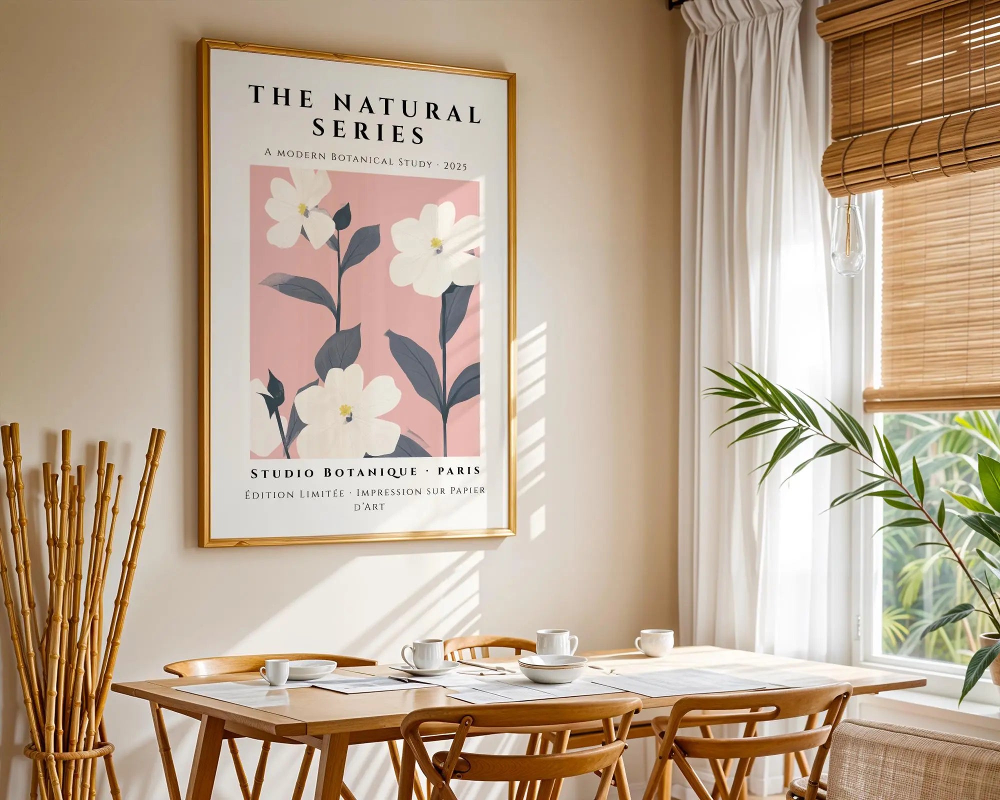 Pink Botanical Art Print | White Flowers, Minimalist Parisian Style wall art print, modern home decor, unframed artwork by Nomad & Nest