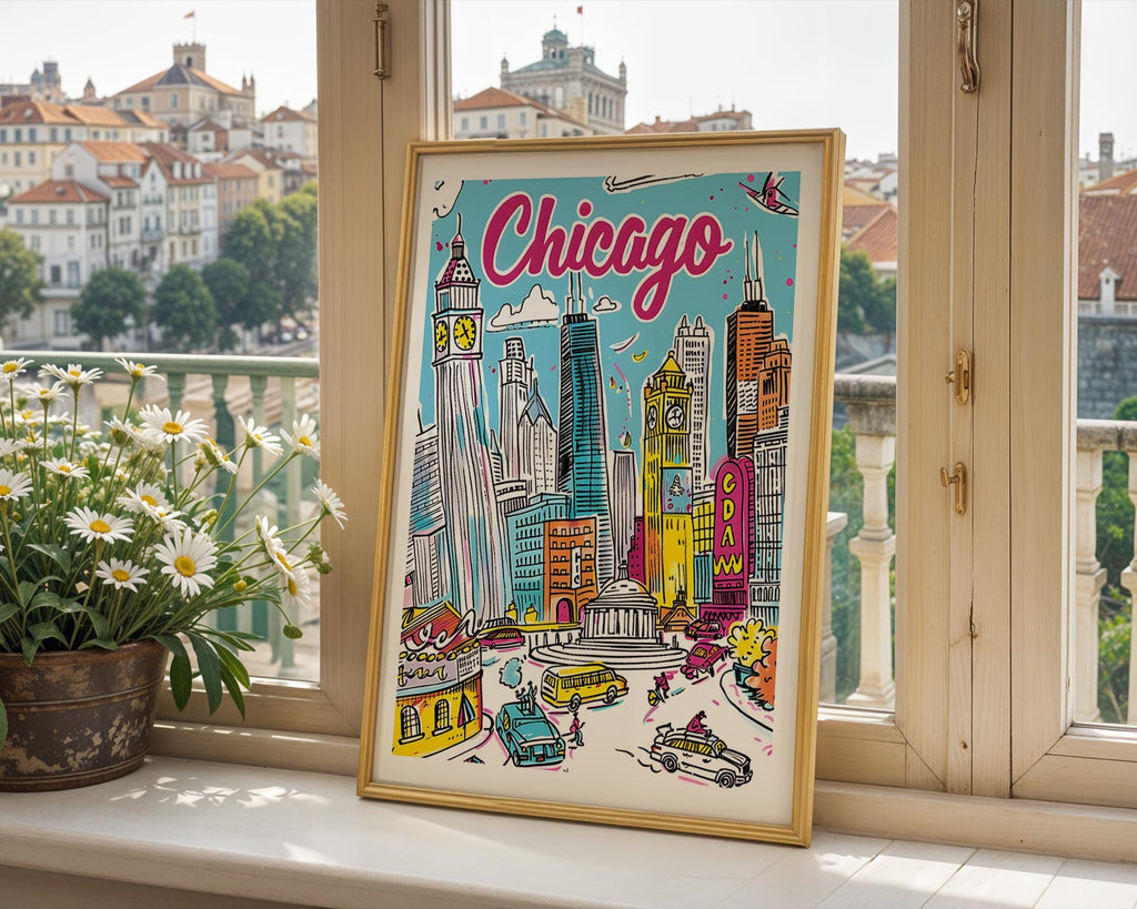 Chicago Skyline Art Print | Colorful Travel Poster wall art print, modern home decor, unframed artwork by Nomad & Nest