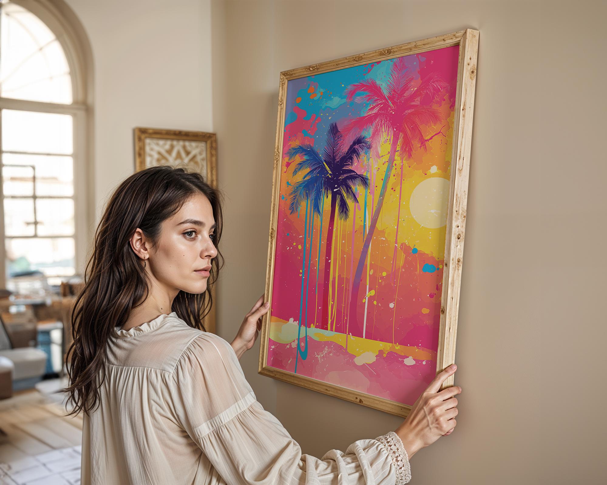Modern Pop Art | Abstract Palm Tree Print | Colourful Sunset Beach wall art print, modern home decor, unframed artwork by Nomad & Nest
