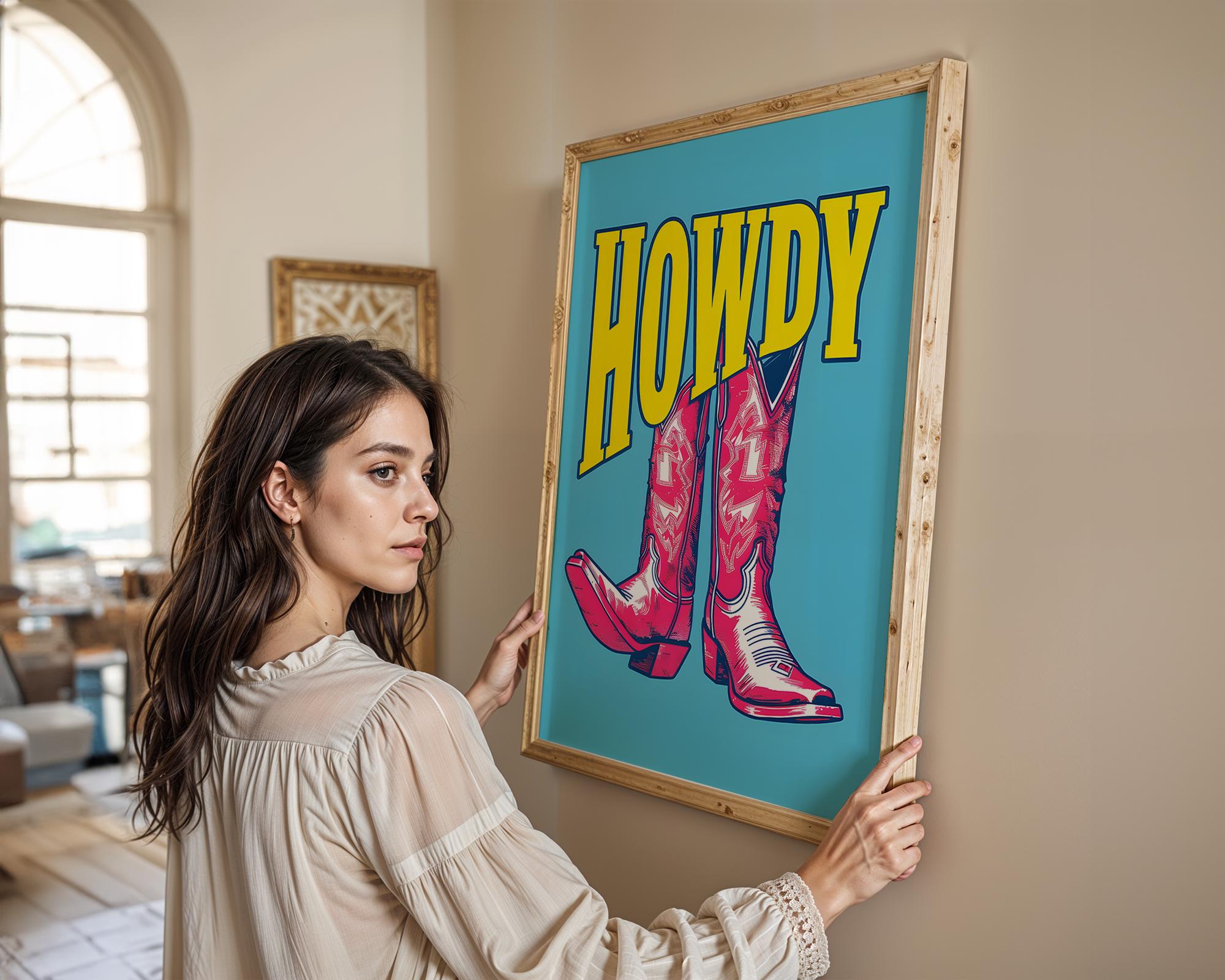 Modern Pop Art | Pink Cowboy Boots  Print | Retro Western Decor wall art print, modern home decor, unframed artwork by Nomad & Nest