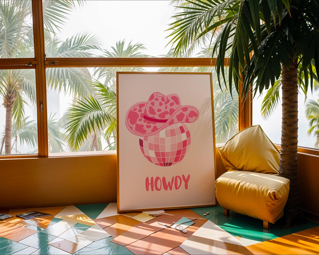 Pink Disco Ball Cowboy Hat Print | Girly Western Wall Art wall art print, modern home decor, unframed artwork by Nomad & Nest