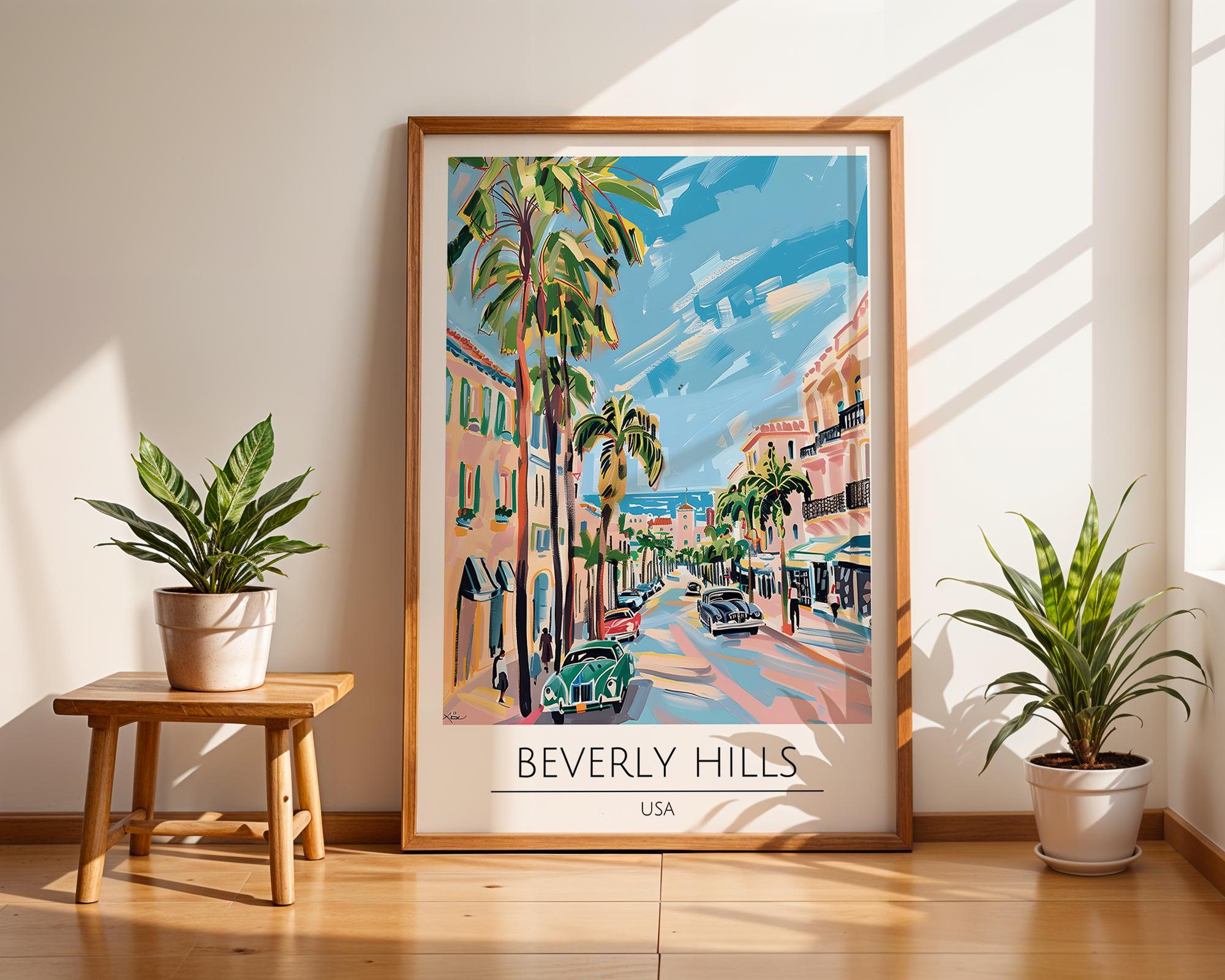 Beverly Hills Travel Poster | Retro Palm Tree Art Print wall art print, modern home decor, unframed artwork by Nomad & Nest
