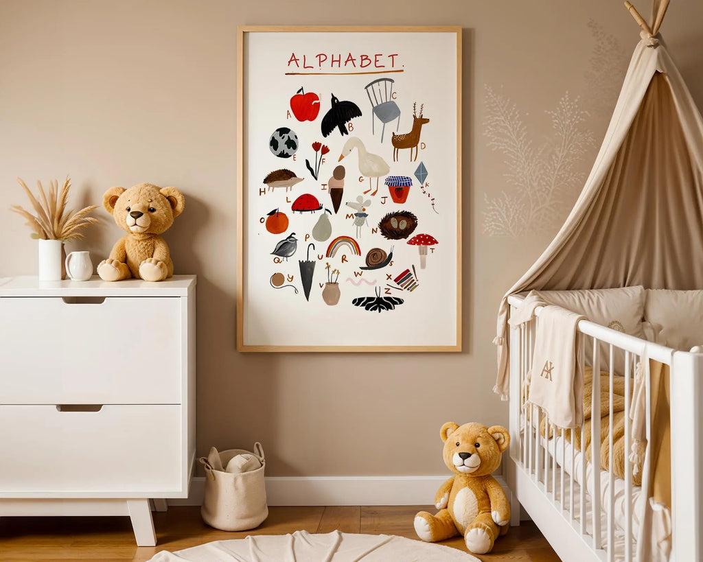 Playroom Ideas | Boho Alphabet Nursery Wall Art | Illustrated Learning Print wall art print, modern home decor, unframed artwork by Nomad & Nest