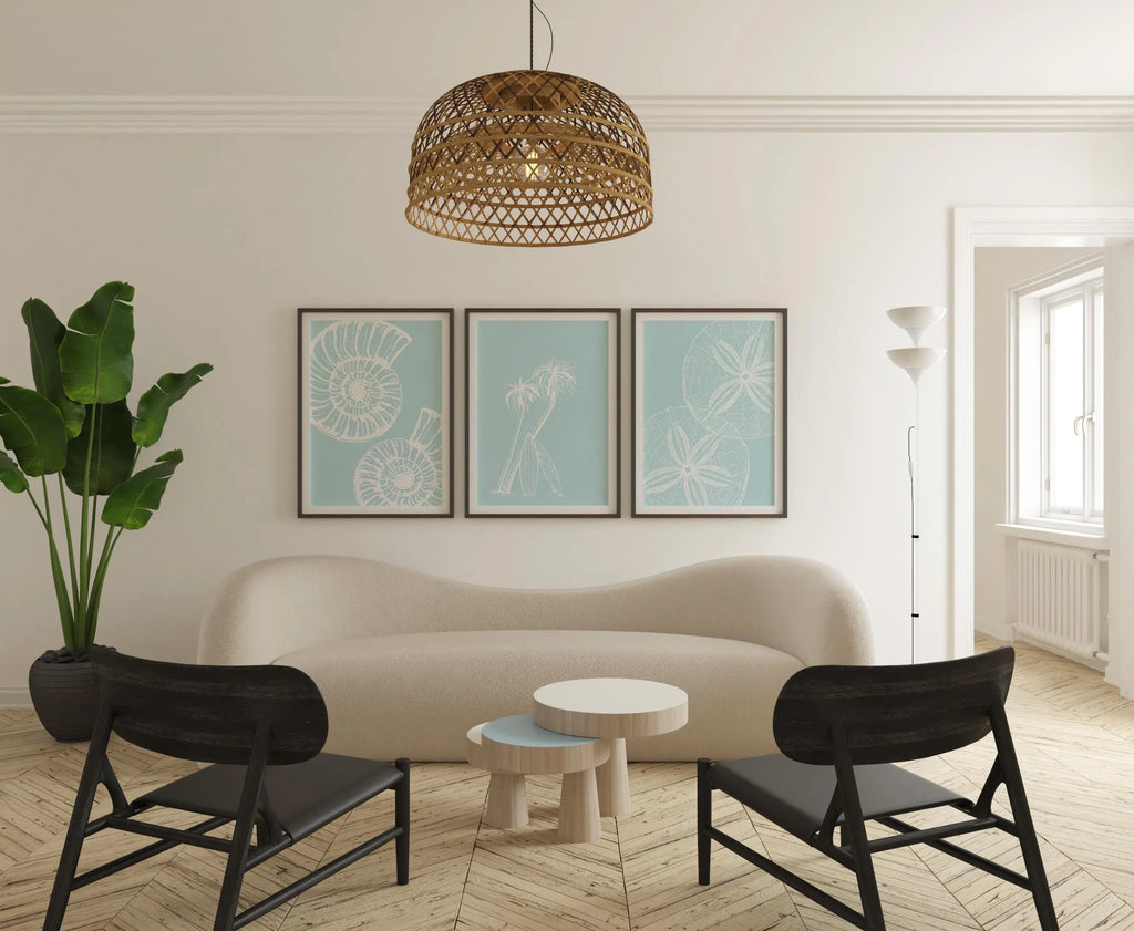 Colourful Prints | Blue Coastal Print Set | Seashells, Palms, Sand Dollars Wall Art wall art print, modern home decor, unframed artwork by Nomad & Nest