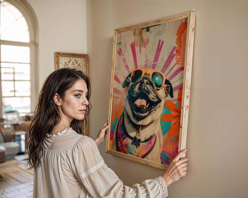 Modern Pop Art | Pug Print | Funny Dog with Sunglasses, Retro Home Decor wall art print, modern home decor, unframed artwork by Nomad & Nest