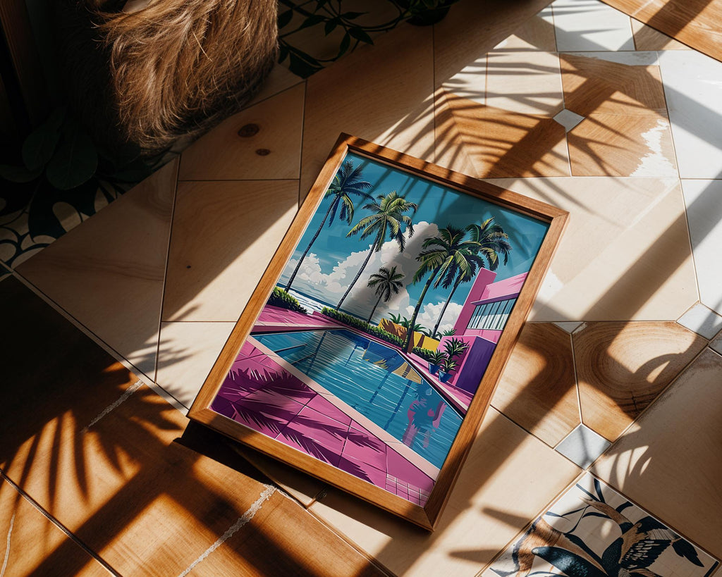 Modern Pop Art | Pink Poolside Palm Tree  Print | Modern Coastal Decor wall art print, modern home decor, unframed artwork by Nomad & Nest