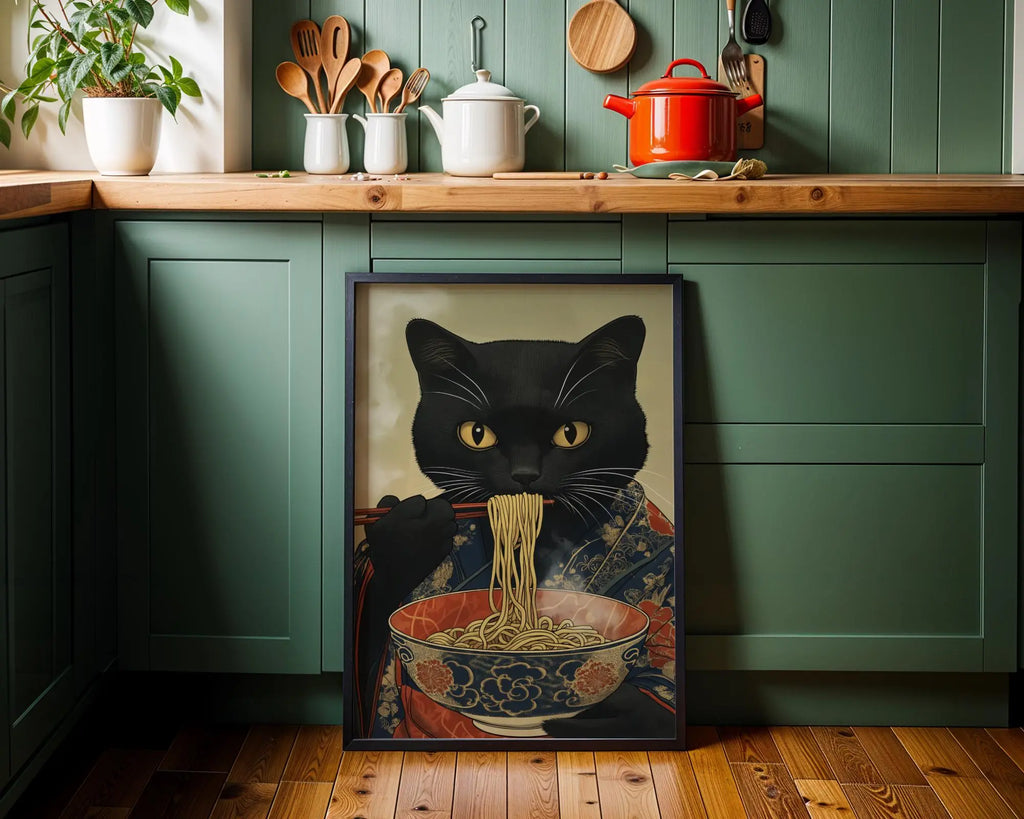 Japanese Poster | Ramen Cat Art Print – Funny Kimono Foodie Decor wall art print, modern home decor, unframed artwork by Nomad & Nest