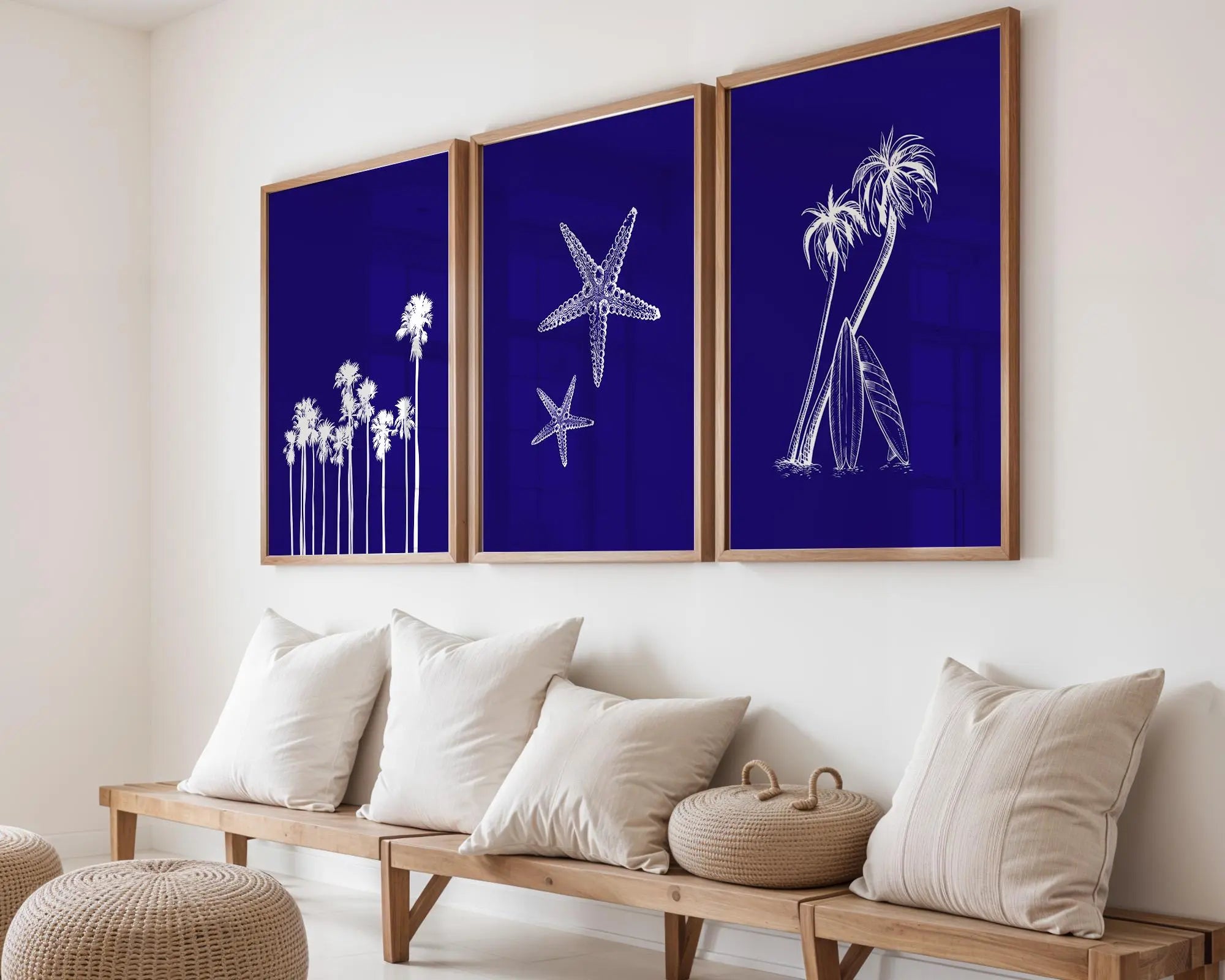 Colourful Prints | Deep Blue Beach Prints Set | Palm Trees, Starfish Art wall art print, modern home decor, unframed artwork by Nomad & Nest