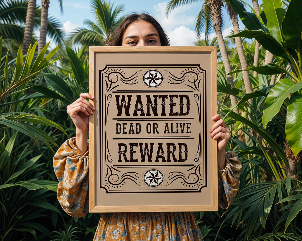 Vintage 'Wanted' Poster | Western Cowboy Reward Sign wall art print, modern home decor, unframed artwork by Nomad & Nest