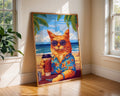 Retro Cat Beach Print | Funny Feline Summer Holiday Poster wall art print, modern home decor, unframed artwork by Nomad & Nest