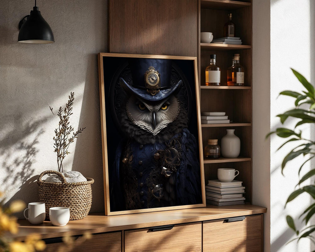 Steampunk Owl Portrait Print | Gothic Victorian Fantasy Art wall art print, modern home decor, unframed artwork by Nomad & Nest