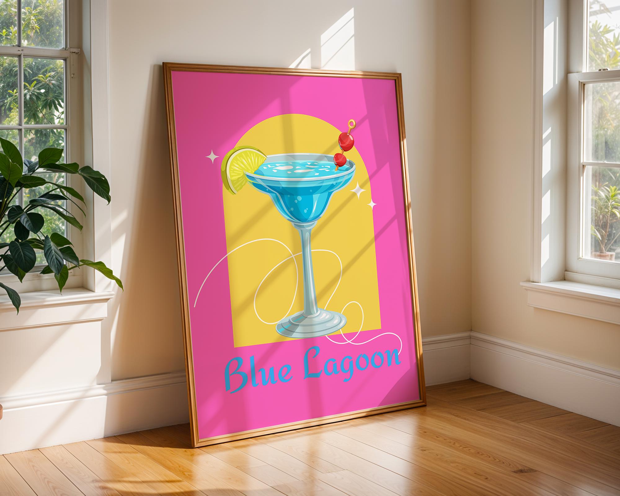 Retro Blue Lagoon Cocktail Print | Vibrant Bar Art wall art print, modern home decor, unframed artwork by Nomad & Nest