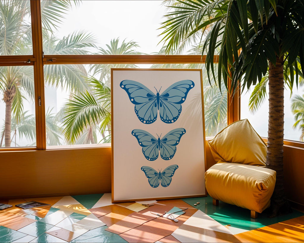 Blue Butterfly Trio Print | Minimalist Nature Wall Art wall art print, modern home decor, unframed artwork by Nomad & Nest