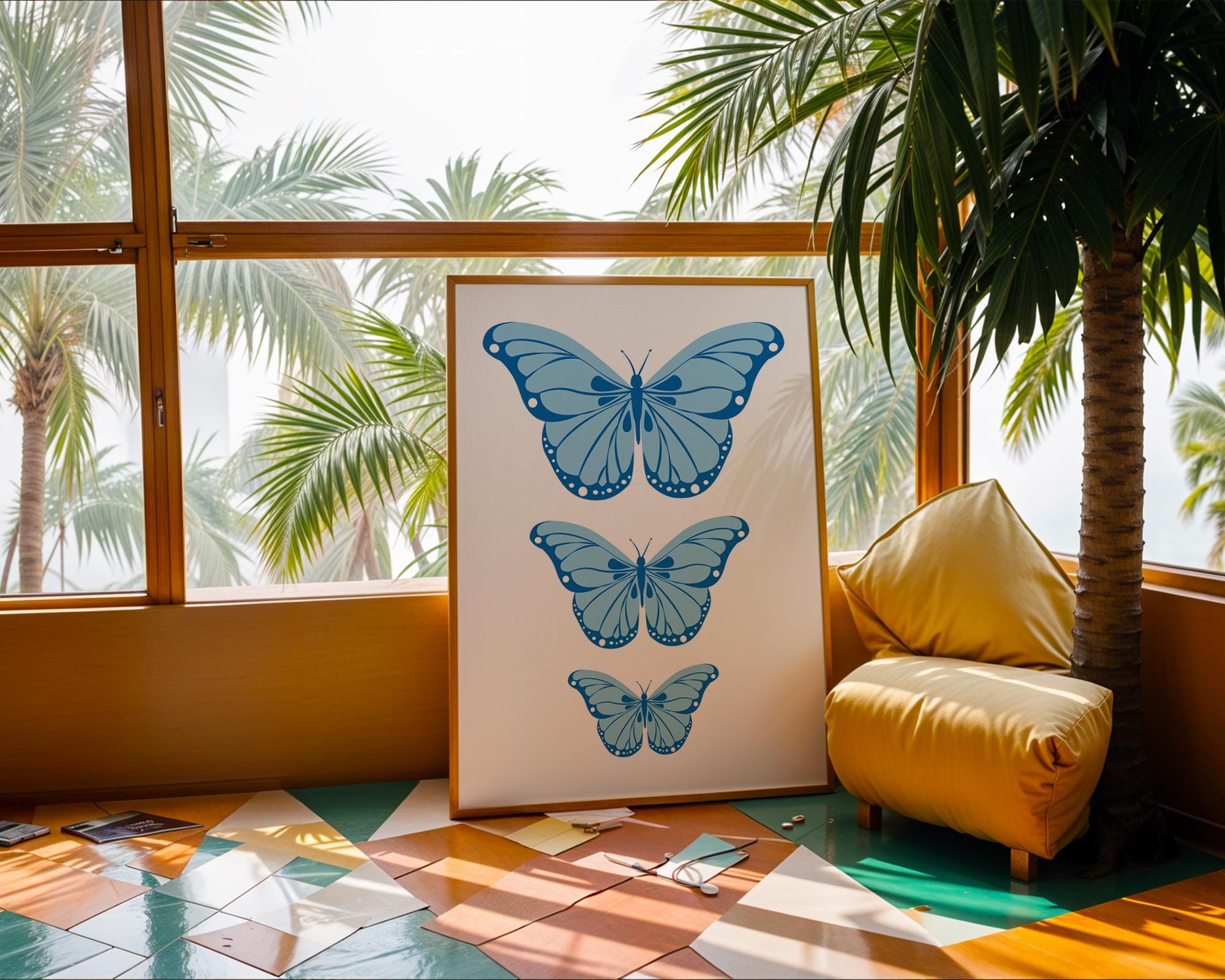 Blue Butterfly Trio Print | Minimalist Nature Wall Art wall art print, modern home decor, unframed artwork by Nomad & Nest