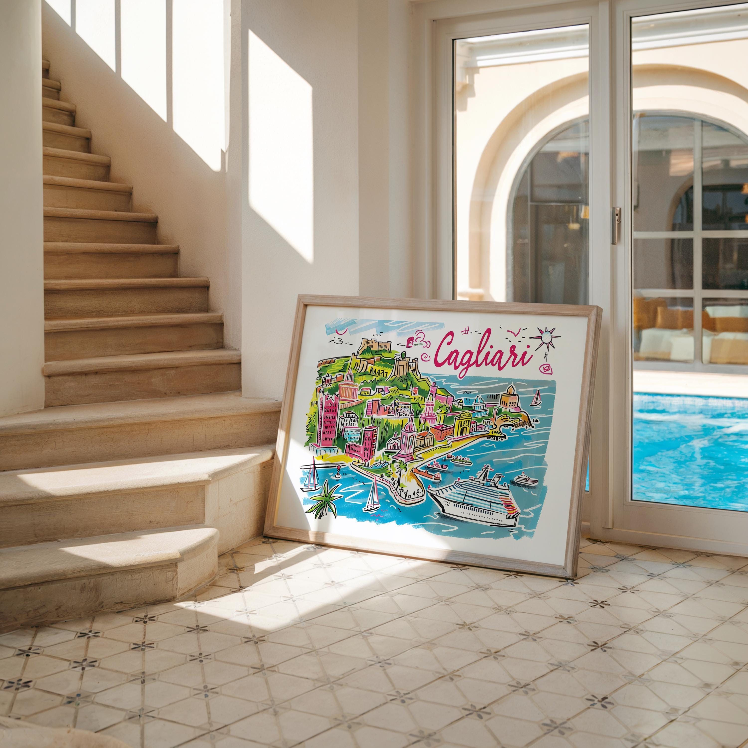 Cagliari Sardinia Art Print | Colorful Italian Island Travel Poster wall art print, modern home decor, unframed artwork by Nomad & Nest