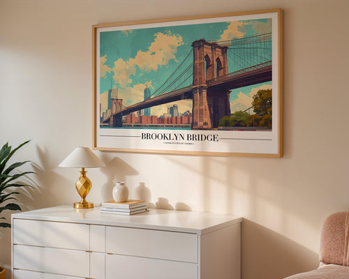 Brooklyn Bridge Art Print | Retro NYC Skyline Poster wall art print, modern home decor, unframed artwork by Nomad & Nest
