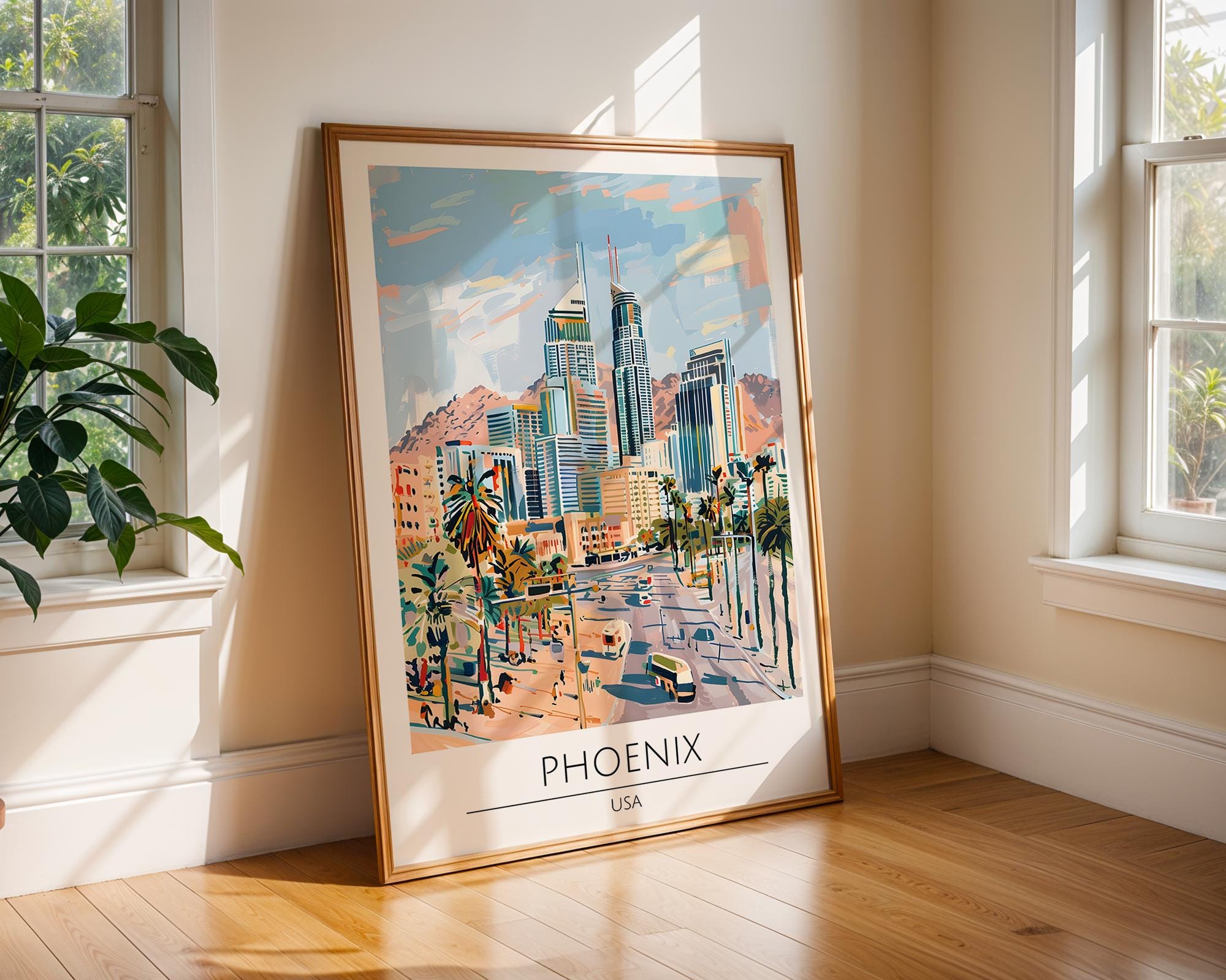 Phoenix Arizona Art Print | Desert City Skyline Poster wall art print, modern home decor, unframed artwork by Nomad & Nest