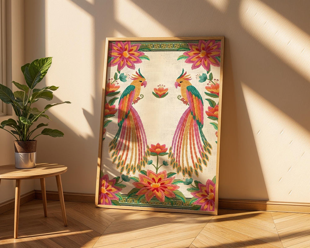 Tropical Parrot Art Print | Colorful Floral, Exotic Bird Wall Art wall art print, modern home decor, unframed artwork by Nomad & Nest