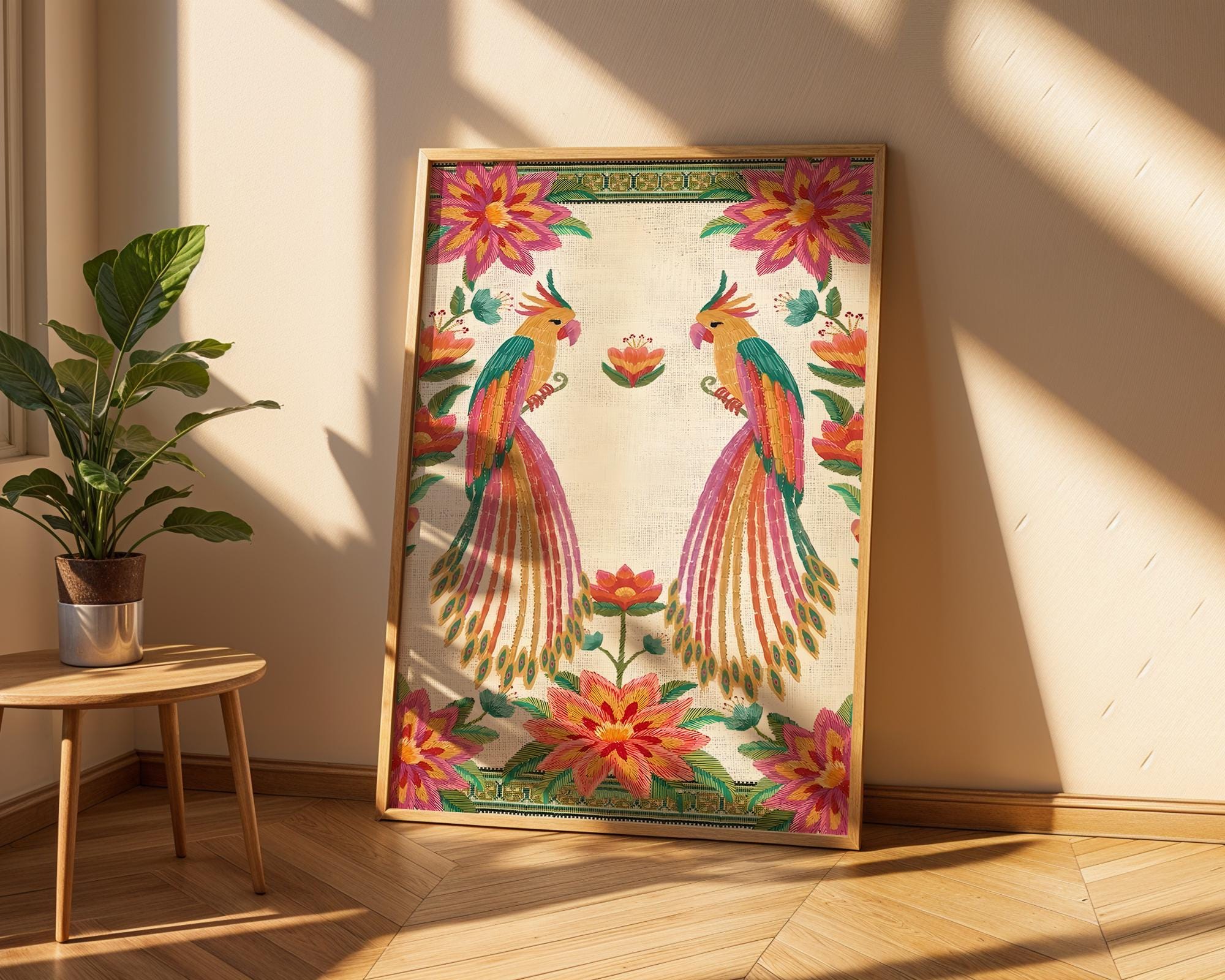 Tropical Parrot Art Print | Colorful Floral, Exotic Bird Wall Art wall art print, modern home decor, unframed artwork by Nomad & Nest