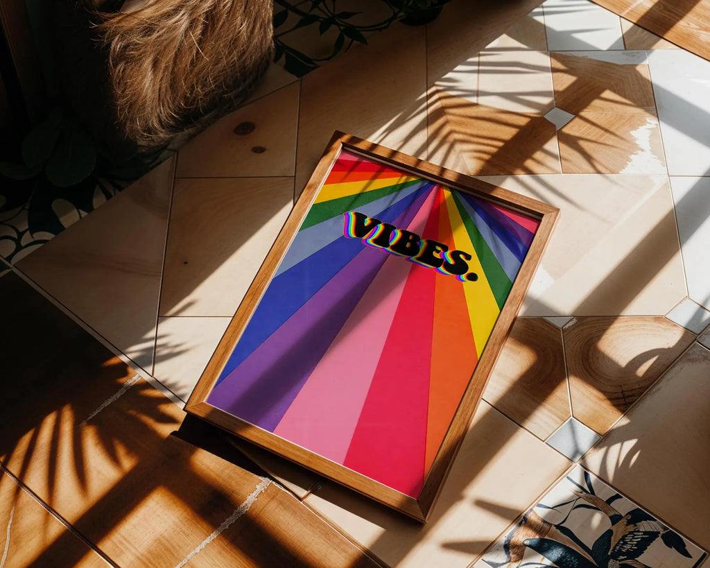 Modern Pop Art | Retro Rainbow VIBES  Print | Colorful Typography Poster wall art print, modern home decor, unframed artwork by Nomad & Nest