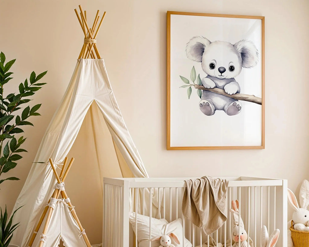 Playroom Ideas | Koala Nursery Wall Art | Australian Animal Baby Illustration wall art print, modern home decor, unframed artwork by Nomad & Nest