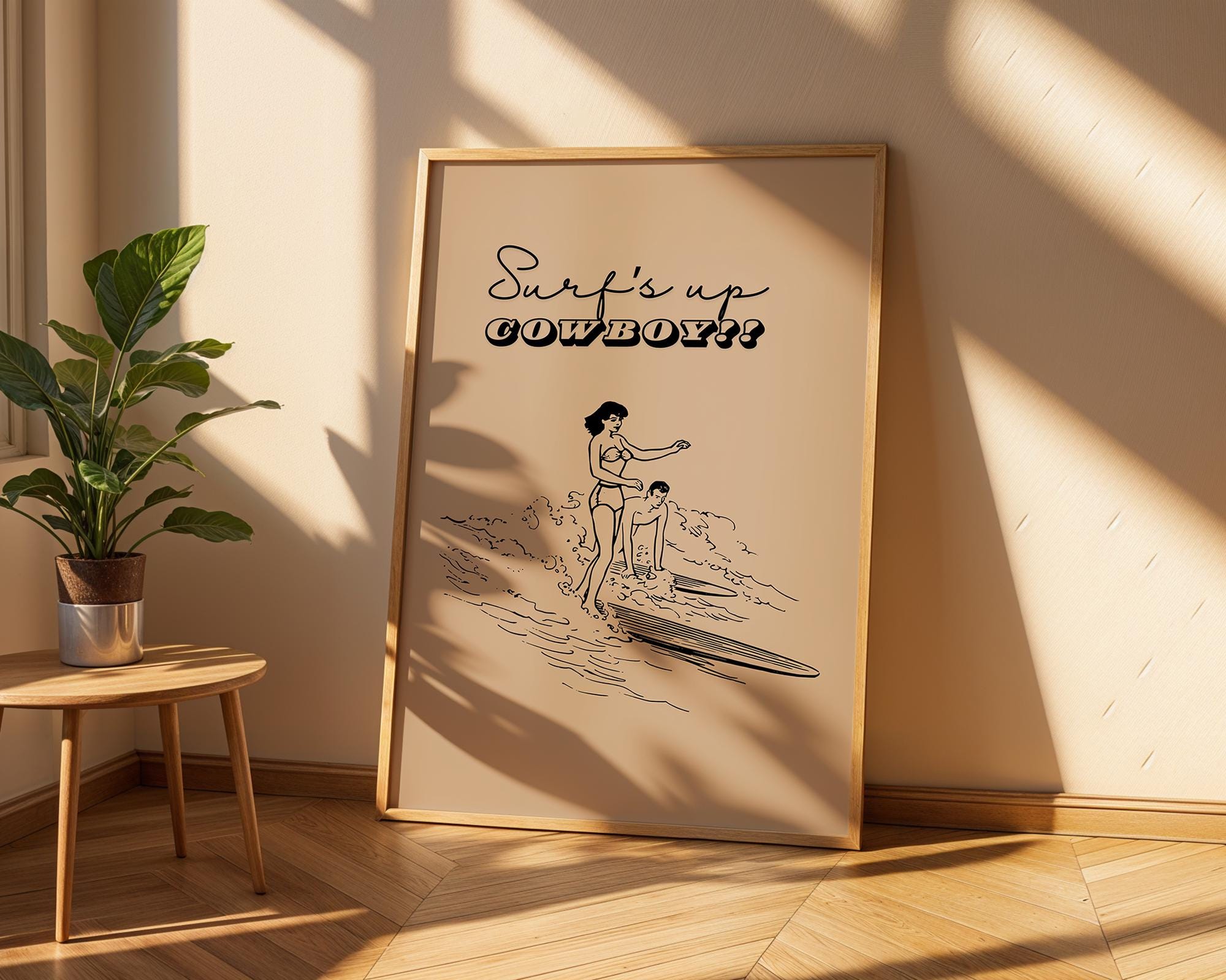 Coastal Cowgirl Surfing Art Print | Retro Beach Poster wall art print, modern home decor, unframed artwork by Nomad & Nest