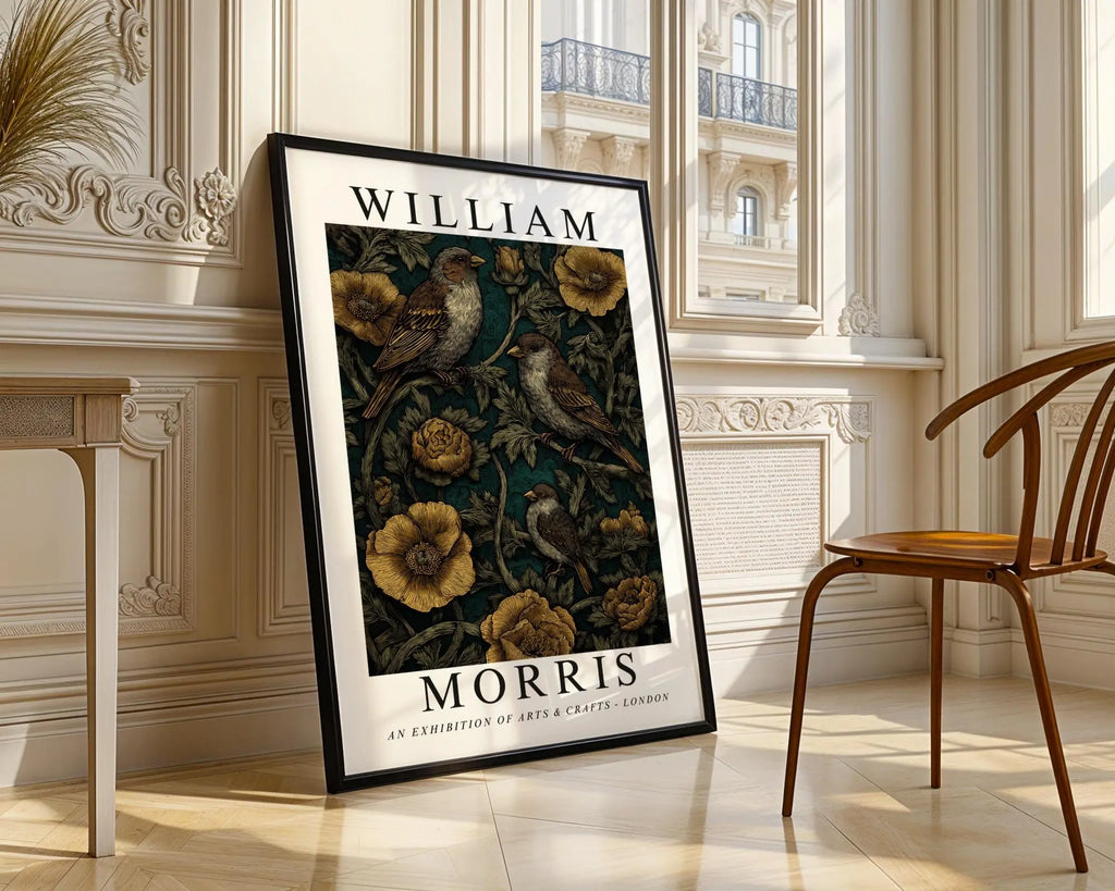 William Morris Print | Teal Floral Bird Botanical Art Poster wall art print, modern home decor, unframed artwork by Nomad & Nest