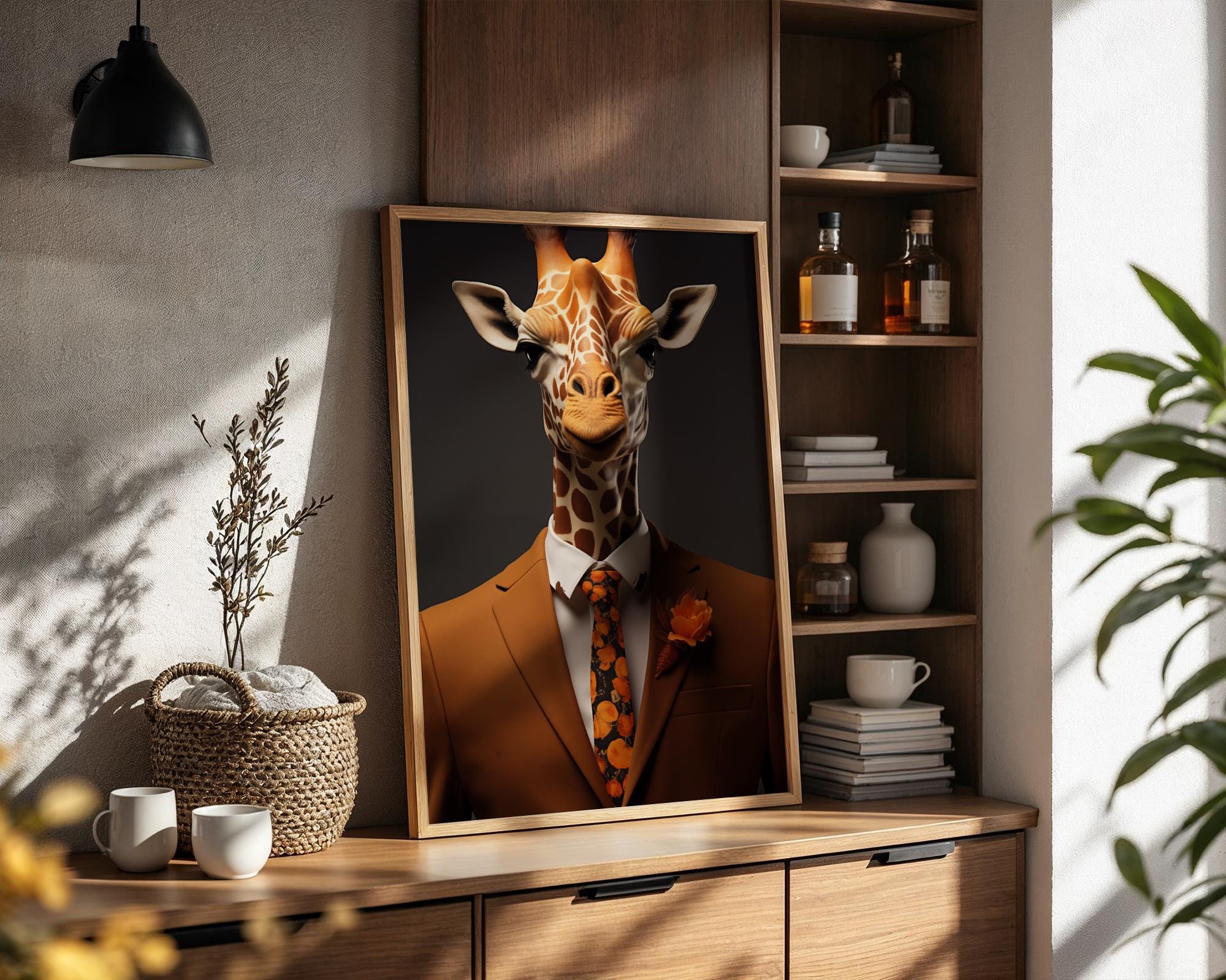Giraffe Portrait Print | Burnt Orange Floral Suit, Modern Safari Art wall art print, modern home decor, unframed artwork by Nomad & Nest
