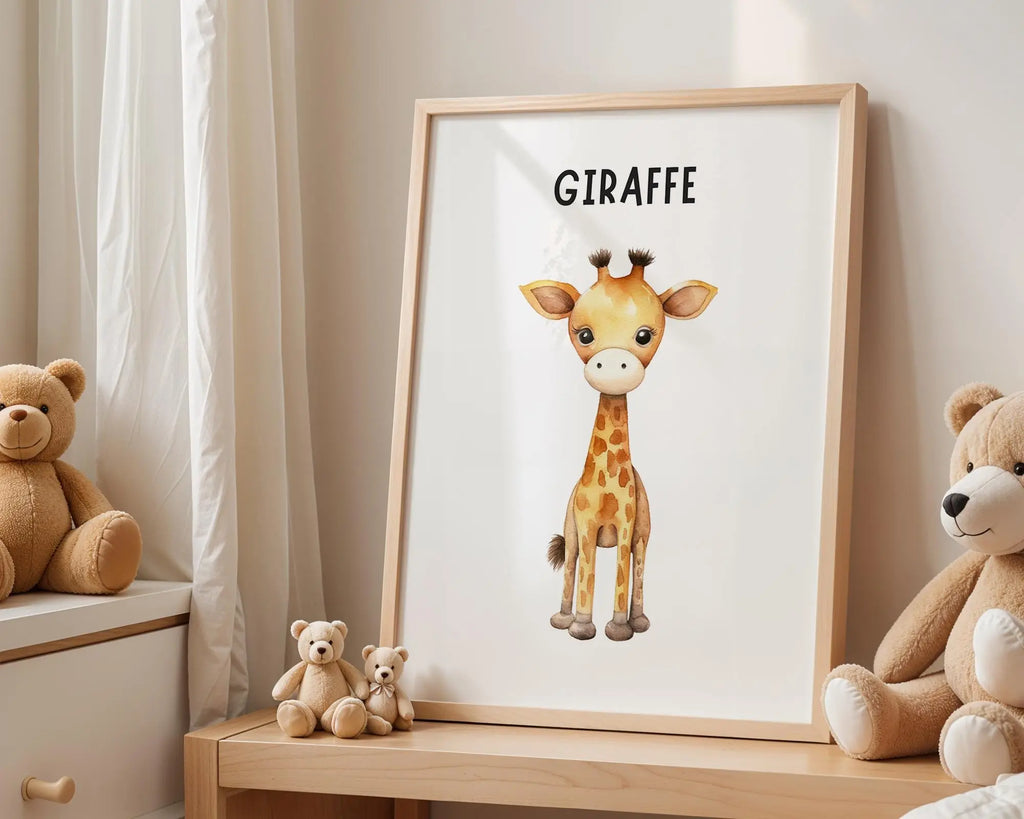 Playroom Ideas | Giraffe Nursery Wall Art | Safari Animal Baby Decor wall art print, modern home decor, unframed artwork by Nomad & Nest