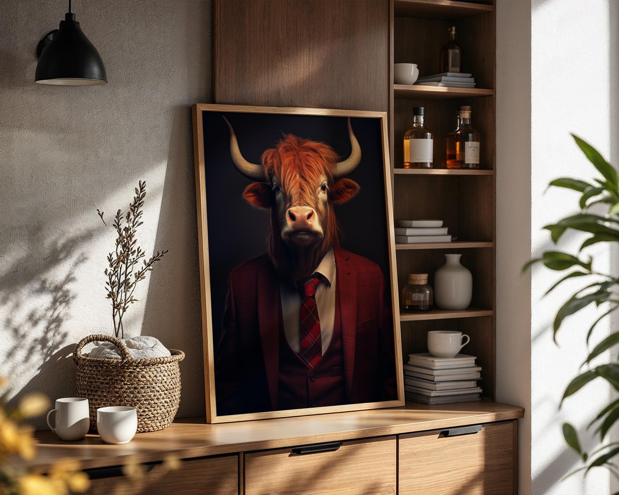 Highland Cow in Suit Art Print | Rustic Farmhouse Wall Decor wall art print, modern home decor, unframed artwork by Nomad & Nest