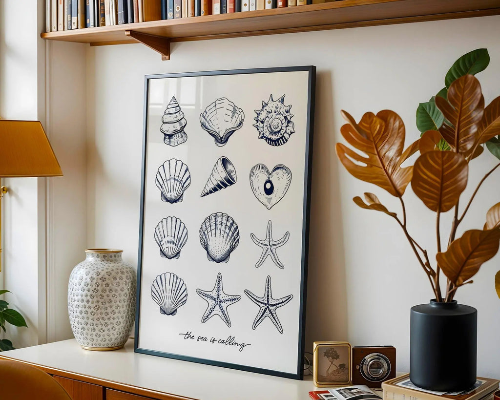 Positive Emotion | The Sea Is Calling Shell Wall Art | Coastal Line Illustration | Minimal Beach Decor wall art print, modern home decor, unframed artwork by Nomad & Nest