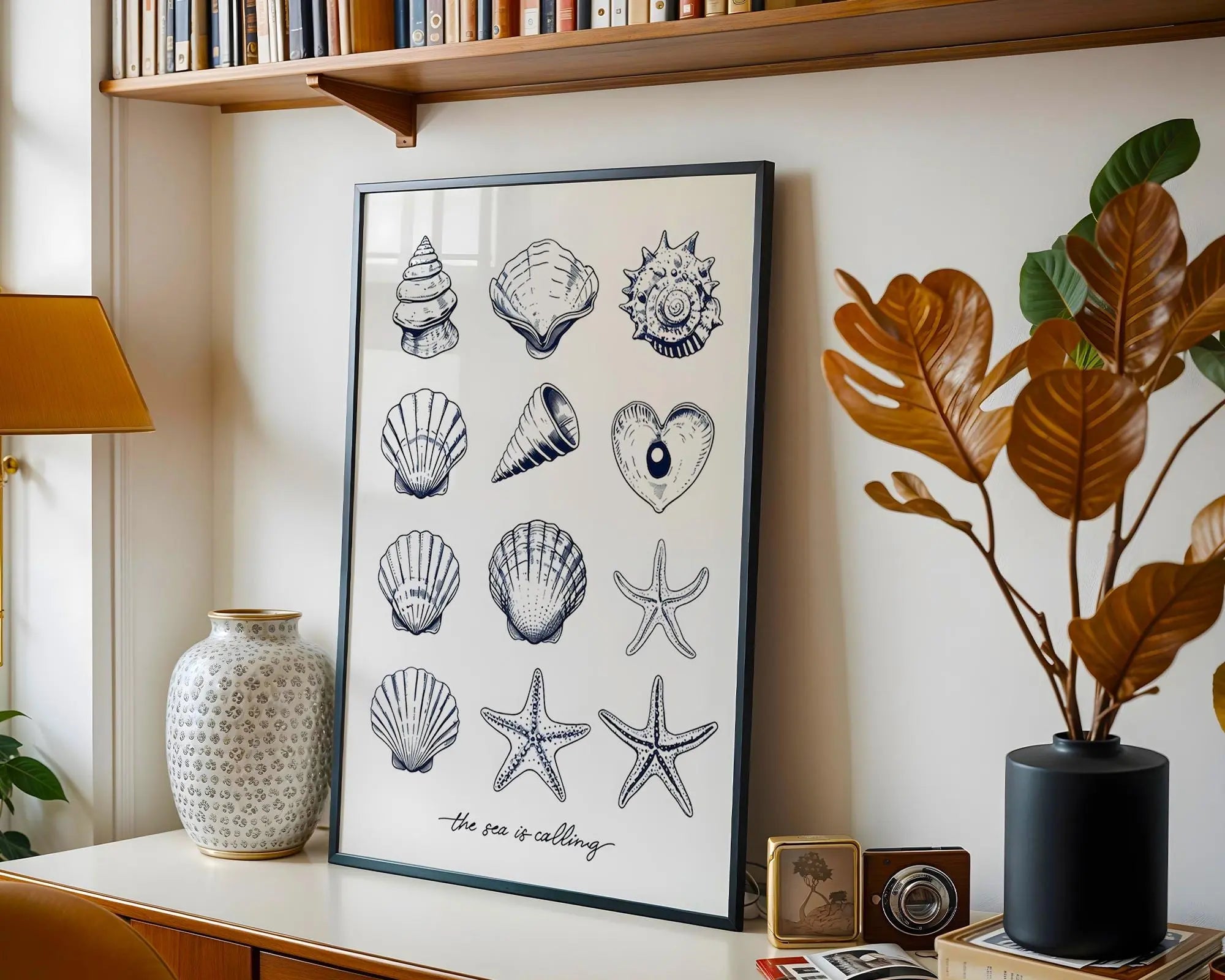 Positive Emotion | The Sea Is Calling Shell Wall Art | Coastal Line Illustration | Minimal Beach Decor wall art print, modern home decor, unframed artwork by Nomad & Nest