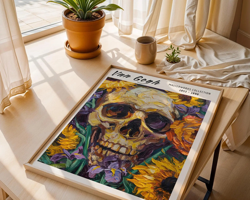 Van Gogh Print | Skull with Flowers  | Gothic Expressionist Wall Art wall art print, modern home decor, unframed artwork by Nomad & Nest