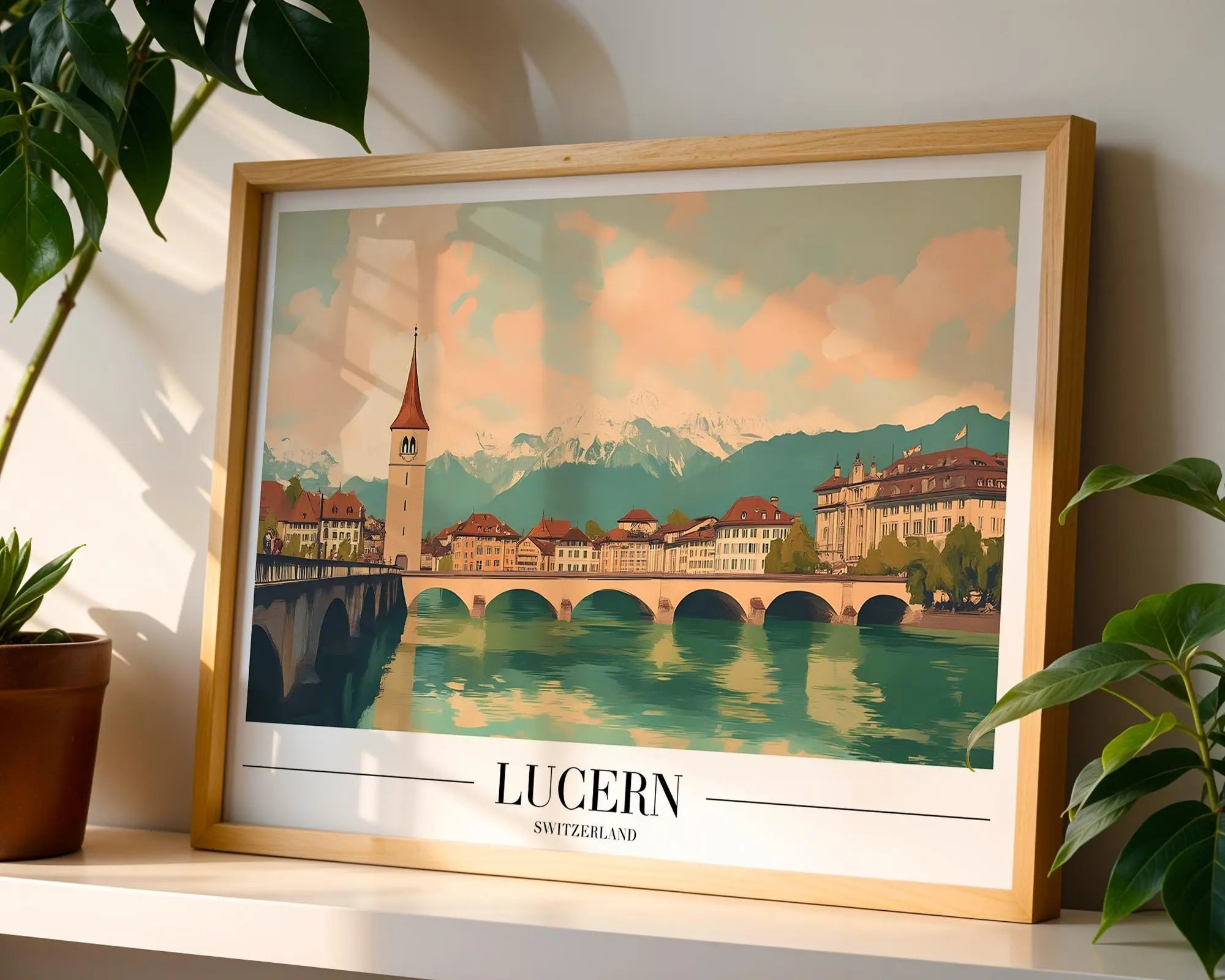 Lucerne Switzerland Travel Poster | Vintage Lake & Mountain Art Print wall art print, modern home decor, unframed artwork by Nomad & Nest