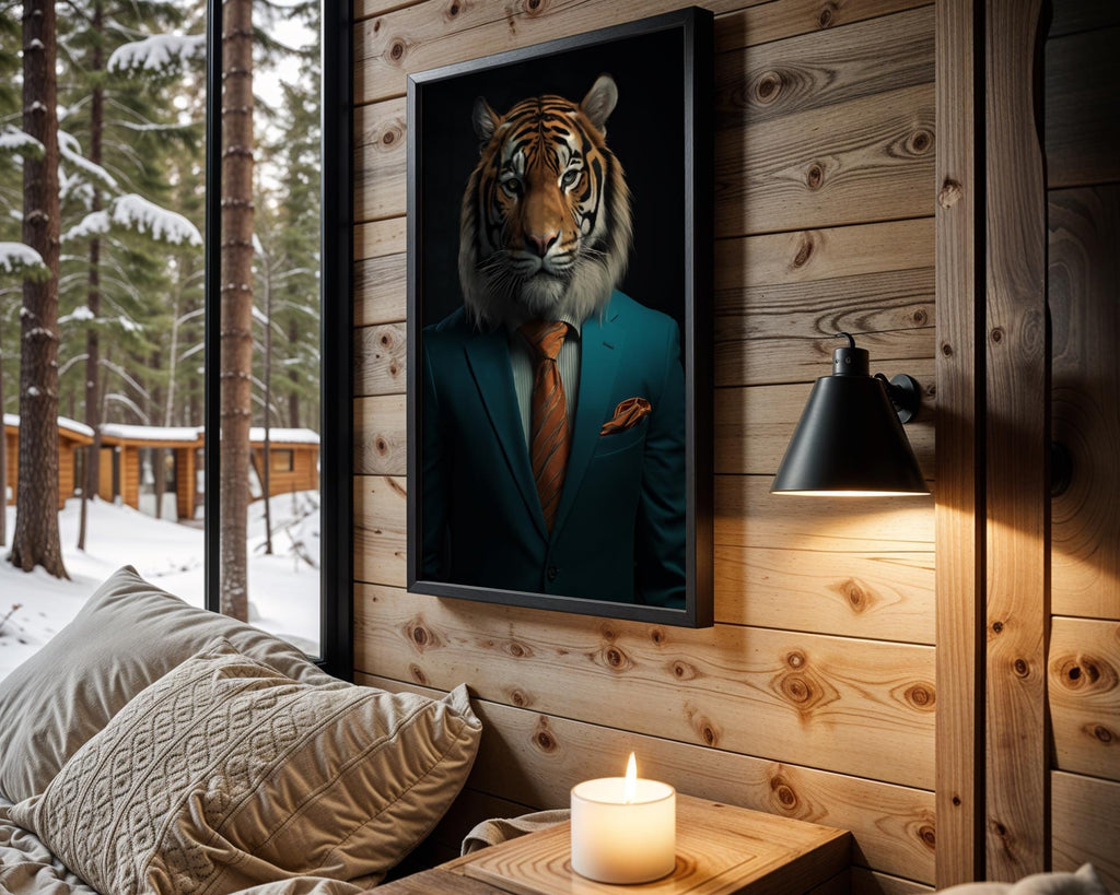 Embroidered Tiger Portrait - Whimsical Animal Wall Art wall art print, modern home decor, unframed artwork by Nomad & Nest