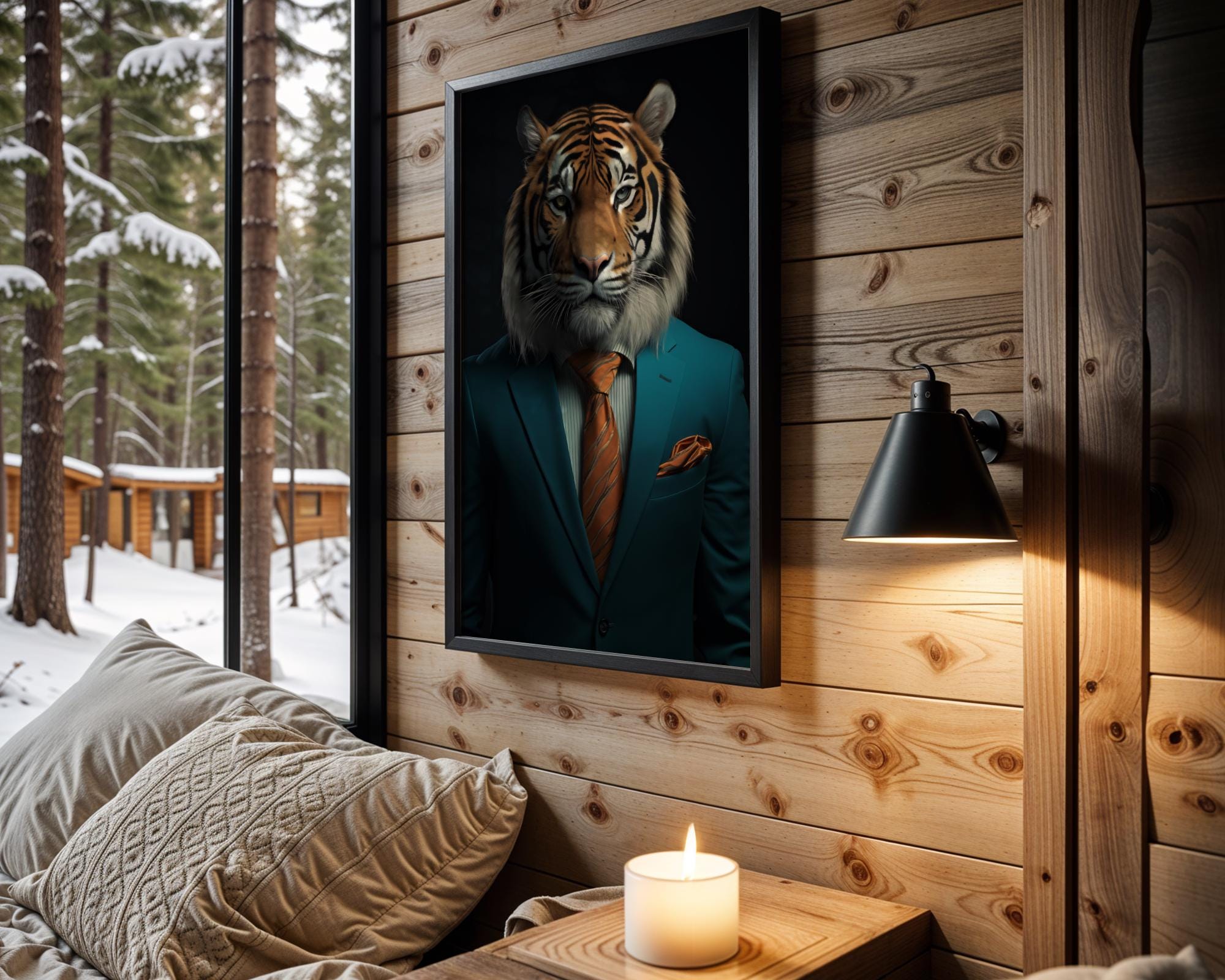 Embroidered Tiger Portrait - Whimsical Animal Wall Art wall art print, modern home decor, unframed artwork by Nomad & Nest